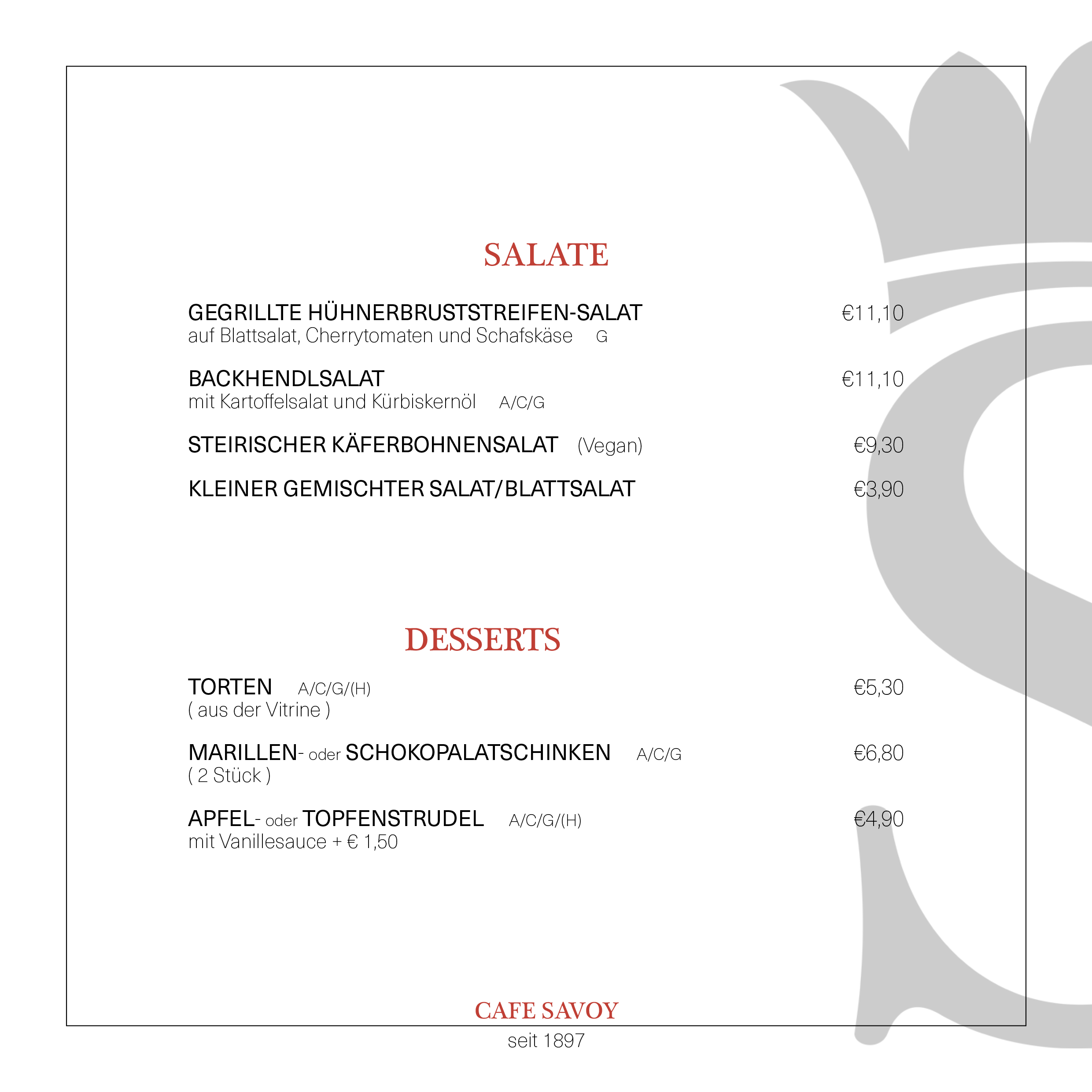 Café Savoy Speisekarte 2023-10 S15